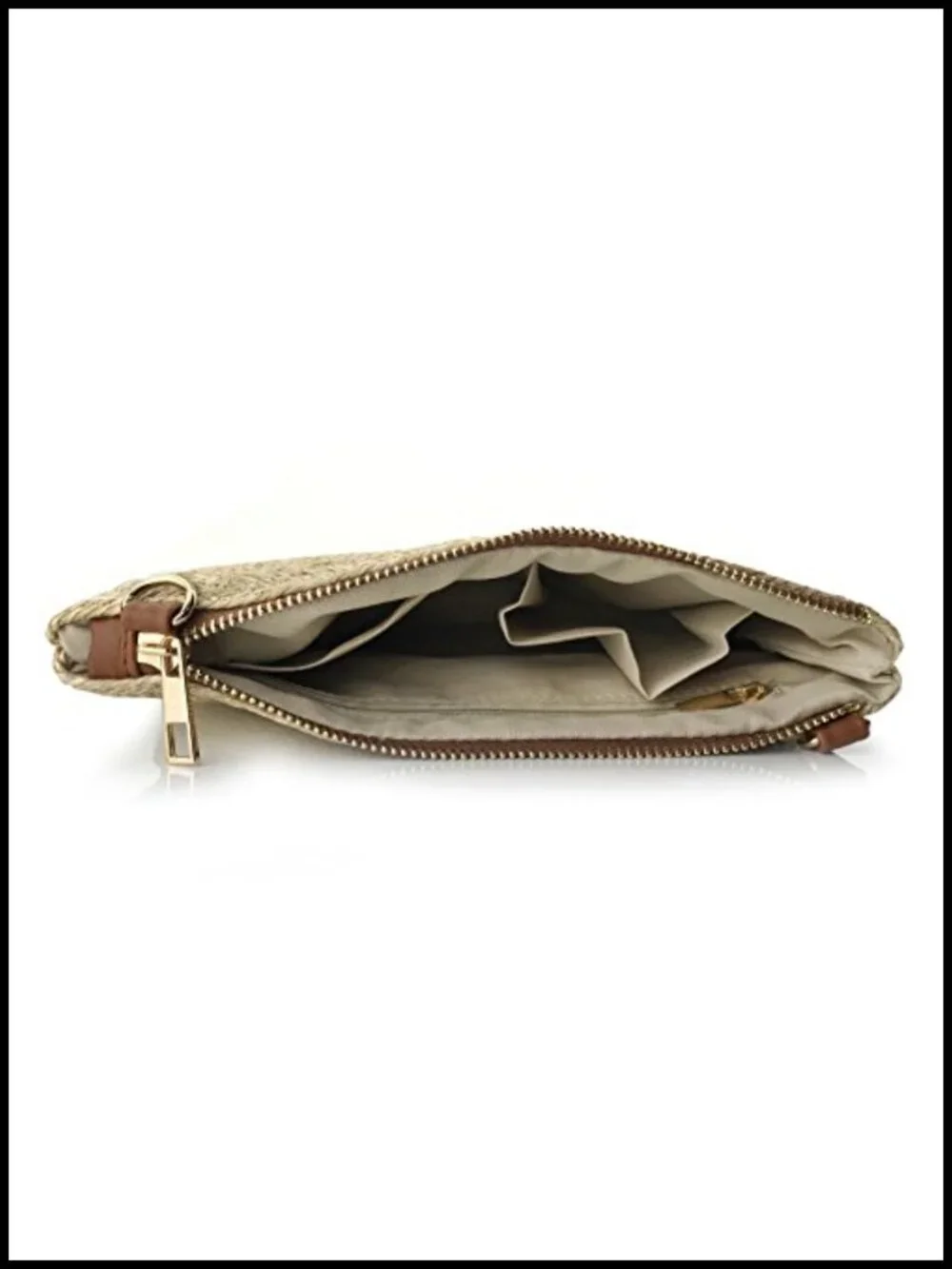 Straw Zipper Wristlet Clutch Crossbody Purse with Chain Strap